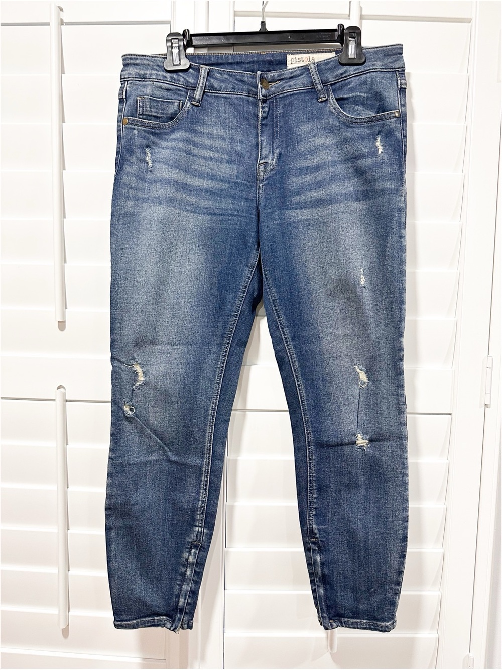 Pistola Jeans Women’s Distressed Skinny Ankle Zip Dark Wash Stretch Size 30